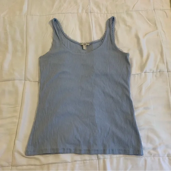 Y2K Summer Light Blue Ribbed Tank Top - Picture 3 of 6